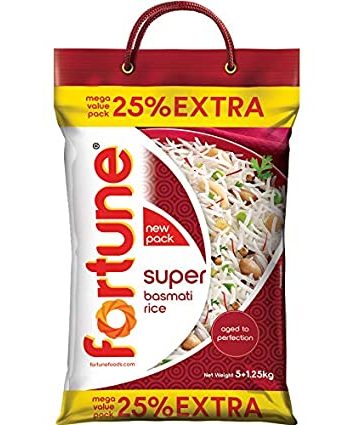 Fortune Super Basmati Rice, Raw Rice, Aged to Perfection , 5 kg with 25% extra