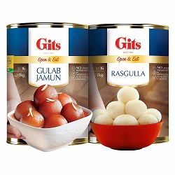 Gits 2Kg Gulab Jamun + Rasgulla Combo (1Kg Gulab Jamun Tin + 1Kg Rasgulla Tin)