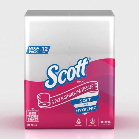Scott 3 Ply Toilet Paper - 12 Toilet Tissue Rolls x 160 Pulls (1920 Pulls)- Bathroom Tissue From Kimberly Clark